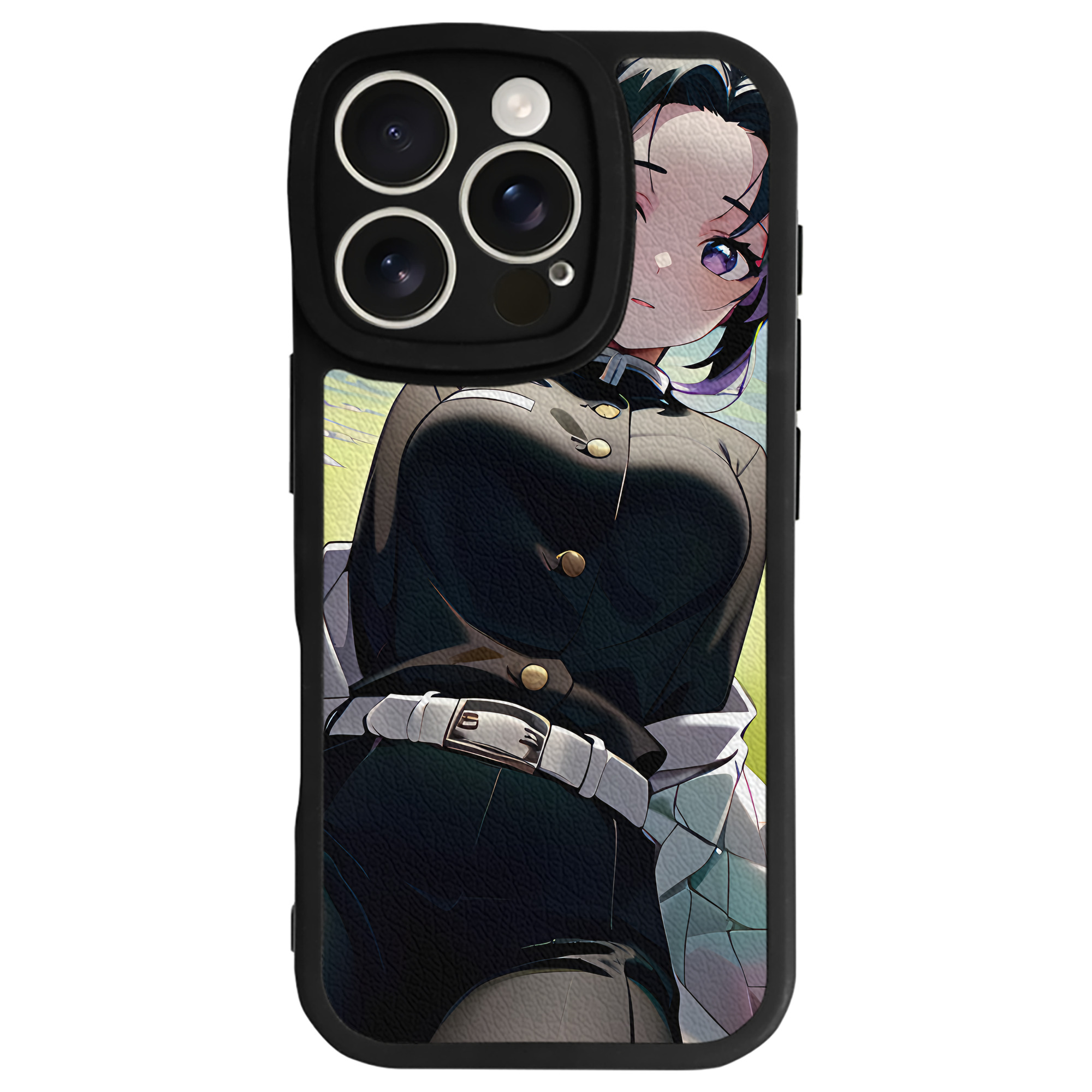 （画像用） 鬼滅の刃（きめつのやいば）蟲柱-胡蝶 しのぶ／こちょう しのぶ Kochou Shinobu 【iPhone 16シリーズ対応】シリコンスマホケース（レザー調） 材質：シリコン